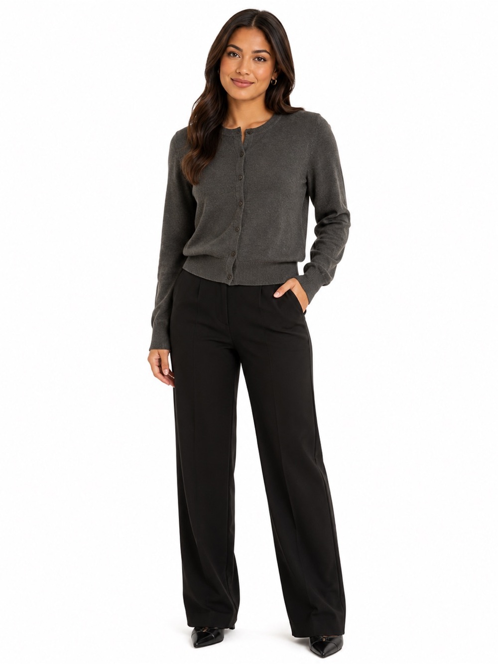 Ye Mak Charcoal Button Front Cardigan Sweater – Women’s Medium